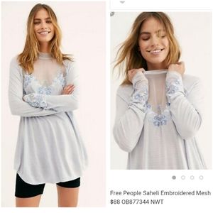 Free People Saheli Mesh and Embroidery Knit Top
